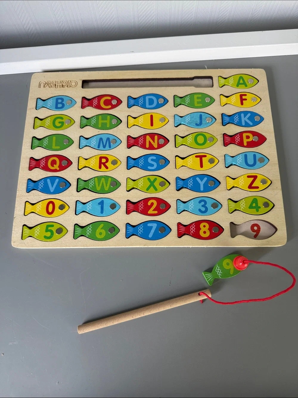 Wooden Magnetic Fishing Board Toy - Alphabet & Numbers (Green/Blue/Red/Yellow)
